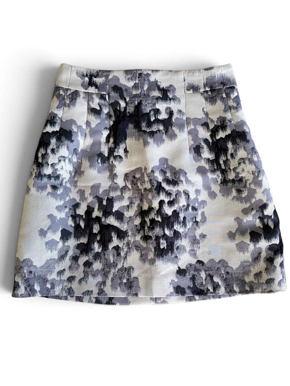 H&M Black Gray White Abstract Floral Print Brocade Mini Skirt Size 8